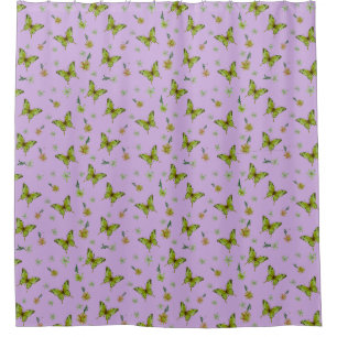 Lavender Lime Floral Throw Blanket Shower Curtain