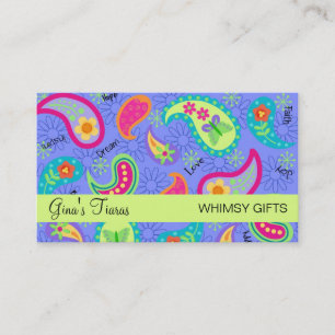 Lavender Lime Green Modern Paisley Pattern Business Card