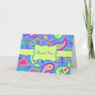 Lavender Lime Green Modern Paisley Thank You Card