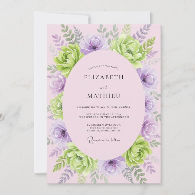 Lavender Lime Ranunculus Eucalyptus Wedding Invitation (Front)