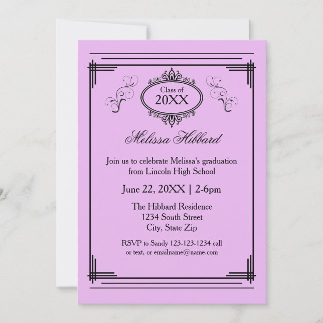 Lavender Lined Frame - Graduation Announcement (Front)