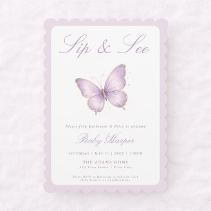 Lavender Little Butterfly On The Way Sip and See Invitation