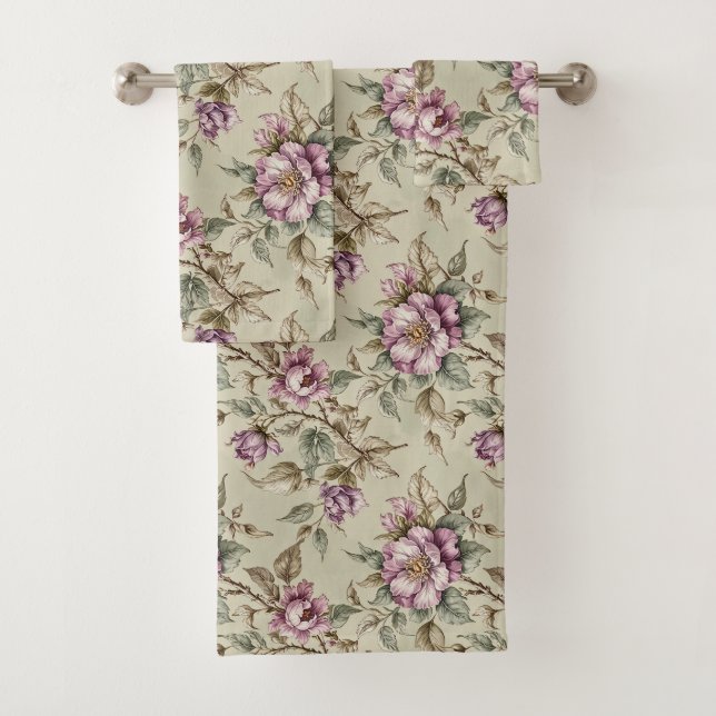 Lavender Long Stem Roses Bath Towel Set (Insitu)