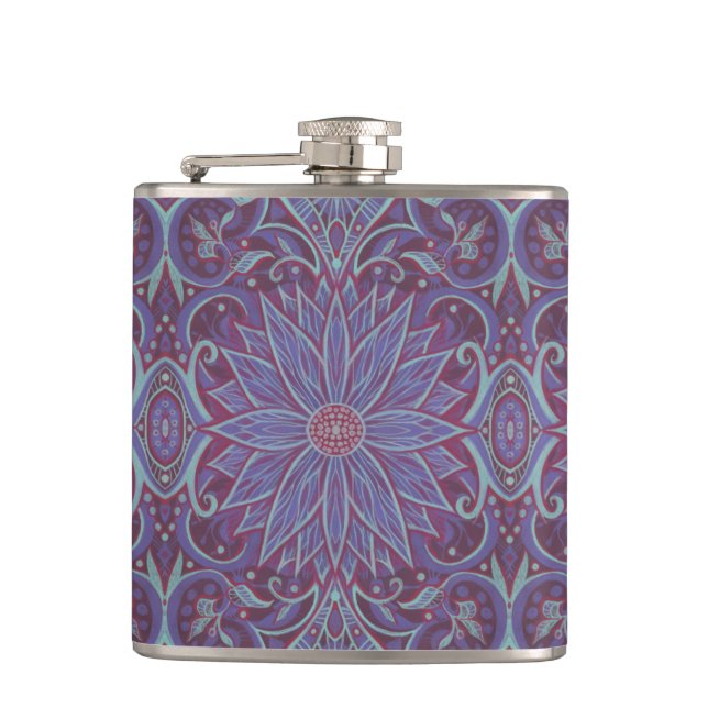 "Lavender lotus" floral arabesque pattern Hip Flask (Front)