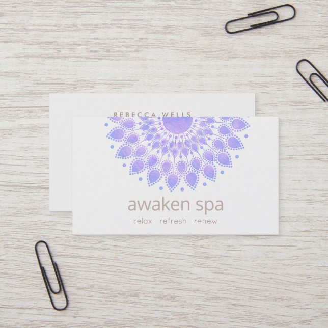 Lavender Lotus Flower Natural Spa and Beauty Business Card (Front/Back In Situ)