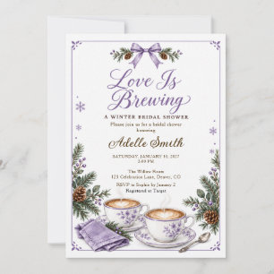 Lavender Love Is Brewing Winter Bow Bridal Shower Invitation