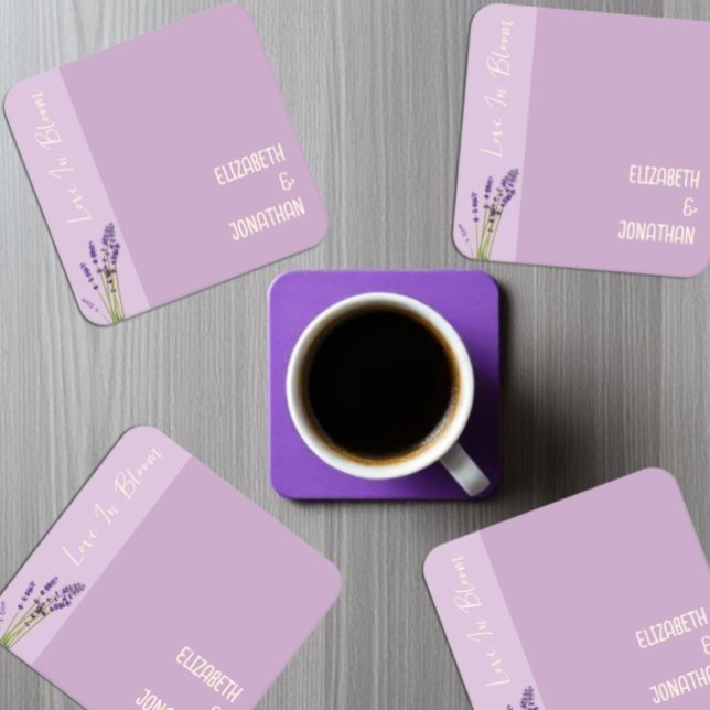 Lavender Love Wedding Square Paper Coaster (Creator Uploaded)