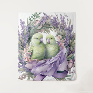 Lavender Lovebirds Wall Art Tapestry