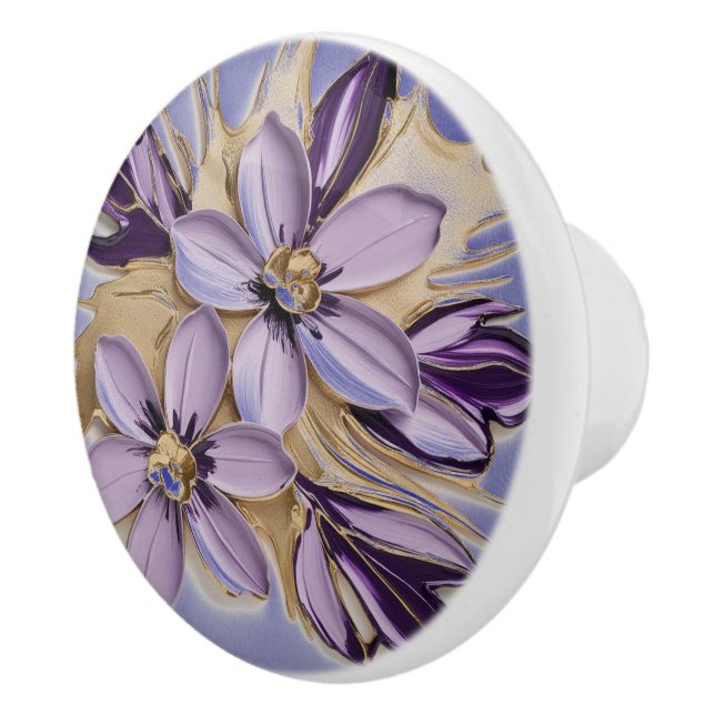 Lavender Luxe Floral Splash & Deep Plum Contrast Ceramic Knob (Right)