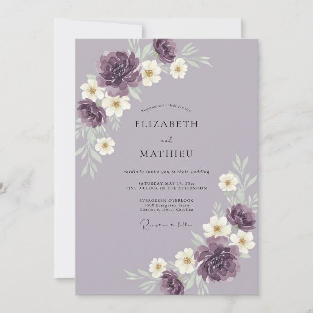 Lavender Magnificent Floral Wedding Invitation (Front)