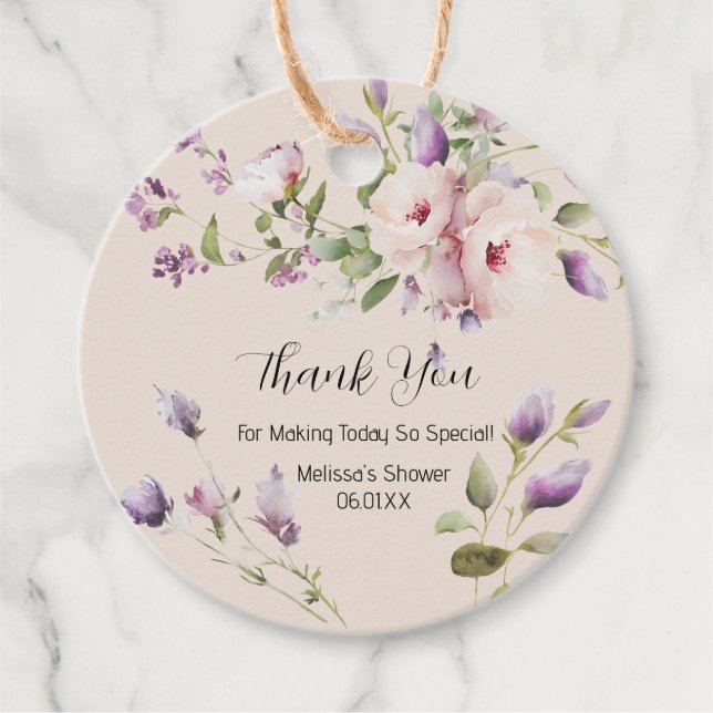 Lavender Magnolia Thank You Favour Tags (Front)
