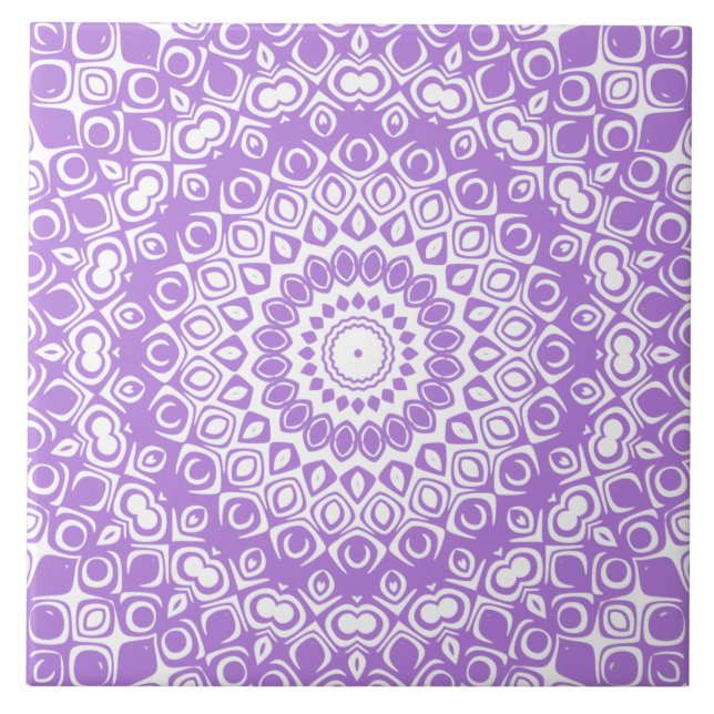 Lavender Mandala Geometric Pattern Ceramic Tile (Front)