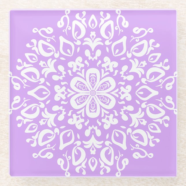 Lavender Mandala Glass Coaster (Front)