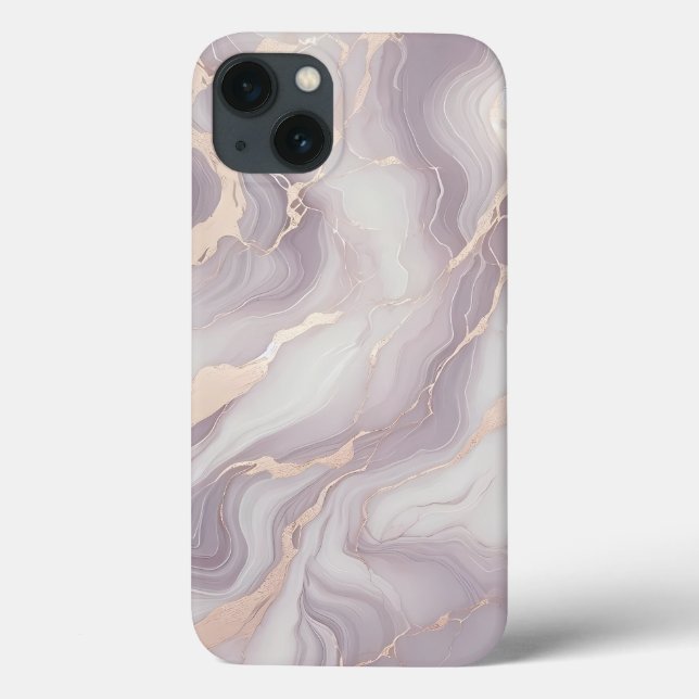 Lavender Marble iPhone 13 Case with Silver Veins (Back)