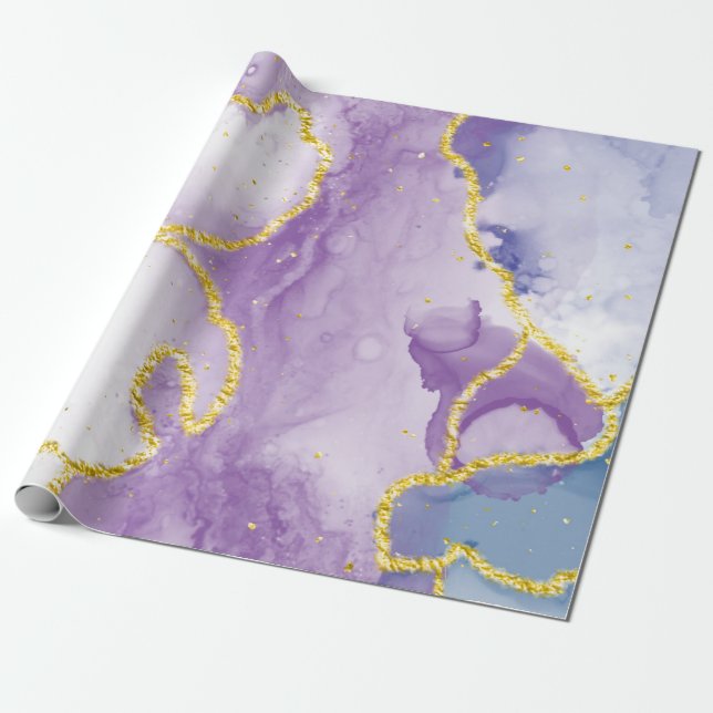 Lavender Marble paint pattern with gold streak Wrapping Paper (Unrolled)