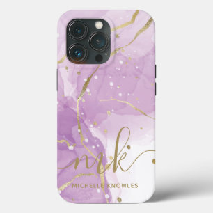 Lavender Marble with Monogram and Name iPhone 13 Pro Case