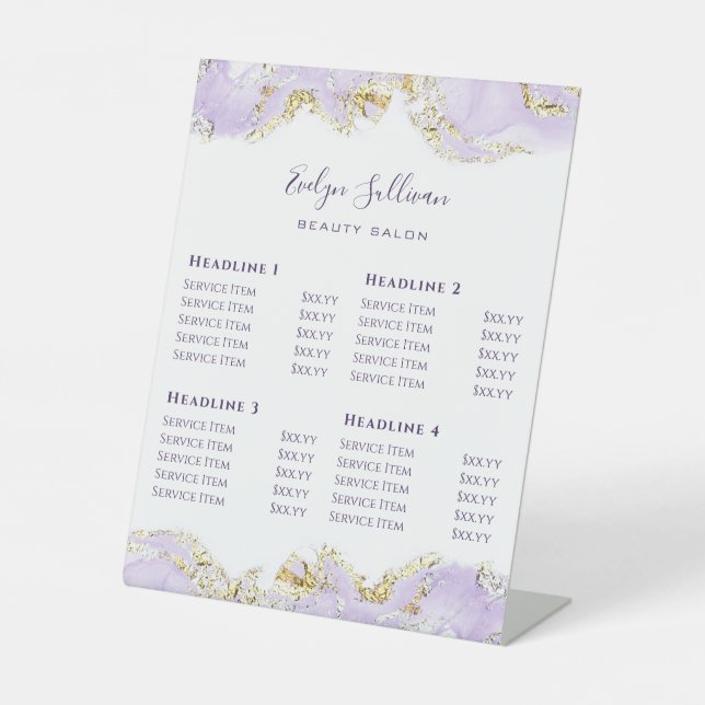Lavender Marbling Design Price List  Pedestal Sign (Front)