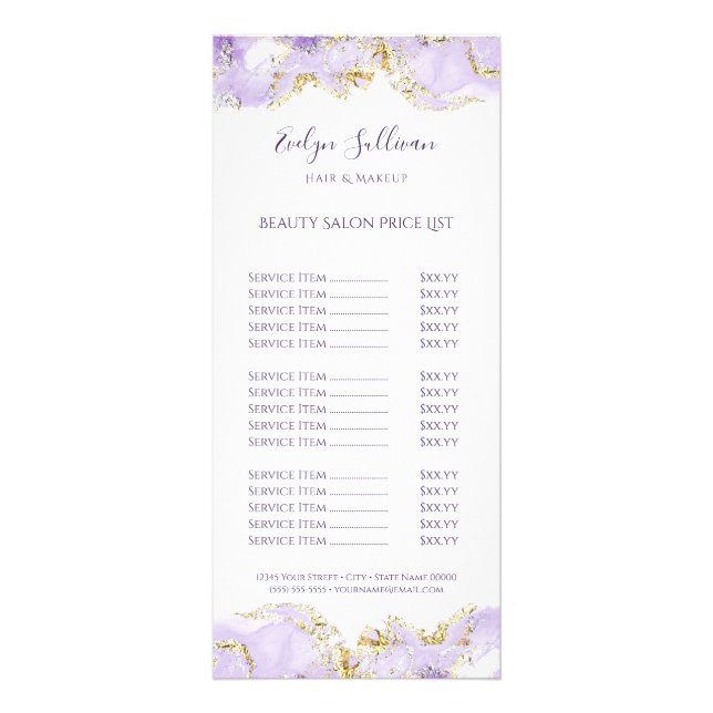 lavender marbling design price list rack card (Front)