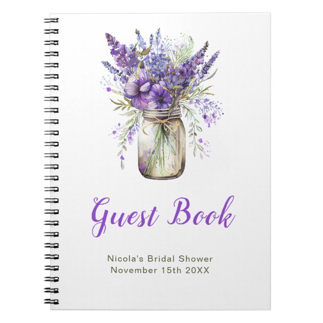 Lavender Mason Jar Bridal Shower Guest Book (Front)