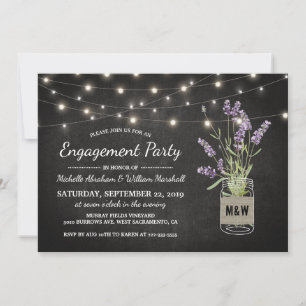 Lavender Mason Jar Lights Rustic Engagement Party Invitation