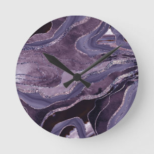 Lavender Mauve Agate Glitter Glam #1  Round Clock