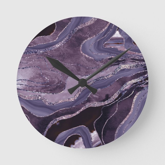 Lavender Mauve Agate Glitter Glam #1  Round Clock (Front)