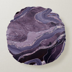 Lavender Mauve Agate Glitter Glam #1  Round Cushion