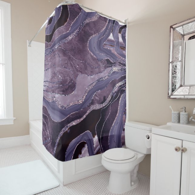 Lavender Mauve Agate Glitter Glam #1  Shower Curtain (In Situ)