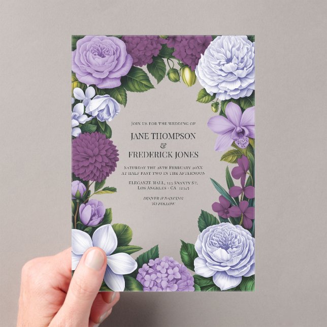 Lavender, Mauve & Plum Floral Wedding Acrylic Invitations (Insitu (Handheld))