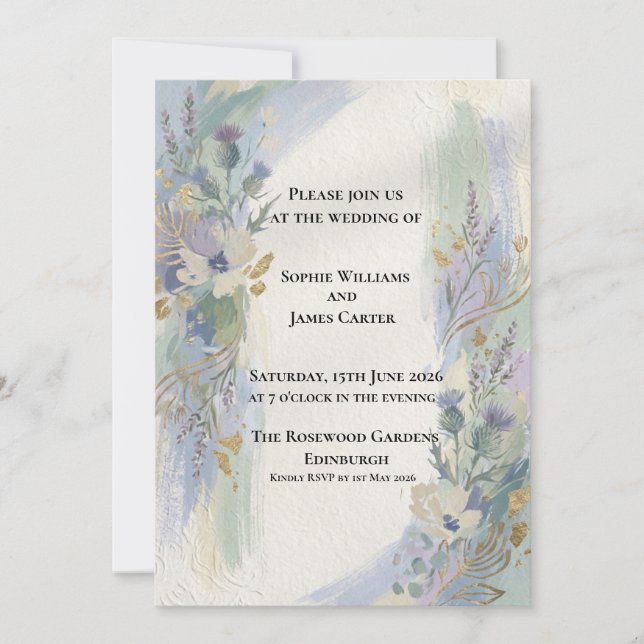 Lavender Meadow Wildflower Scottish Wedding Invitation (Front)