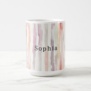 Lavender Melon Pink White Stripes Birthday Coffee Mug