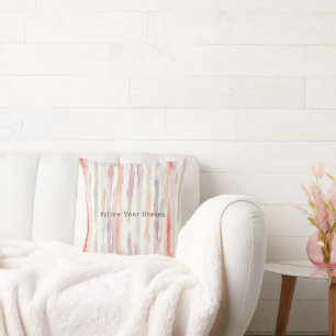 Lavender Melon Pink White Stripes Butterflies Cushion