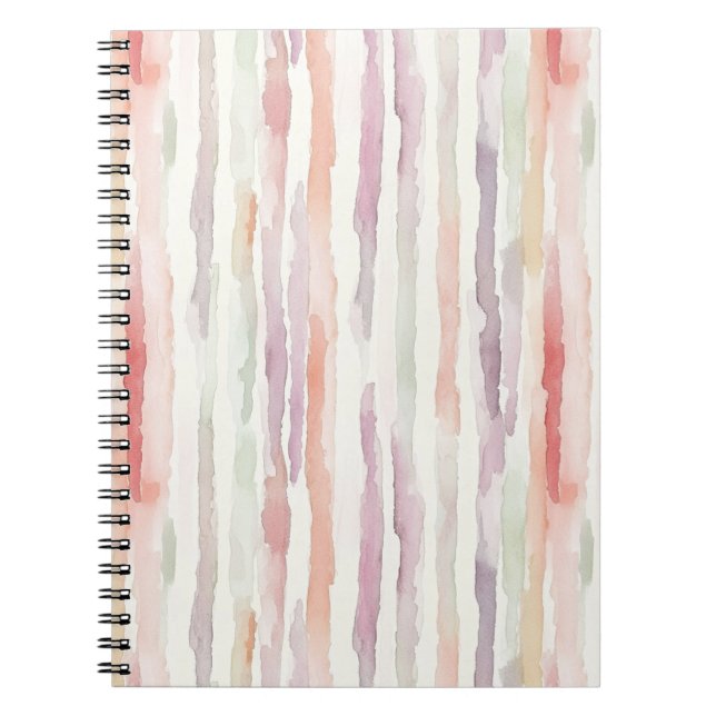 Lavender Melon Pink White Stripes Notebook (Front)