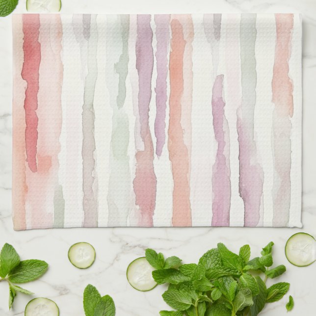 Lavender Melon Pink White Stripes   Tea Towel (Folded)