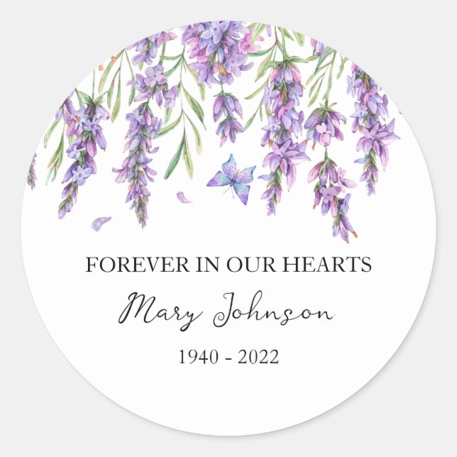 Lavender Memorial Funeral Classic Round Sticker (Front)