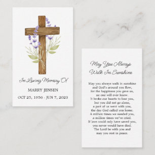 Lavender Memorial Funeral Prayer Card