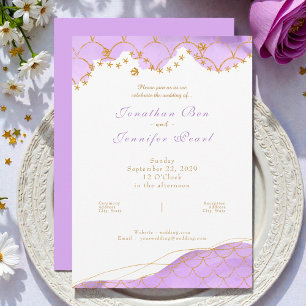 Lavender Mermaid Gold Wedding Invitation