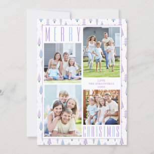 Lavender MERRY CHRISTMAS Photo Collage Trees Holiday Card