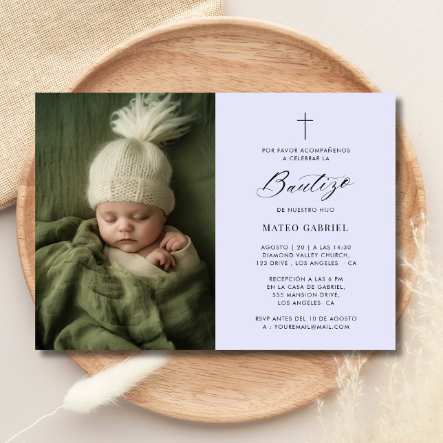 Lavender Mexican Invitacion De Bautizo Photo Invitation (Creator Uploaded)