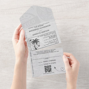 Lavender Mexico Passport Wedding All In One Invitation