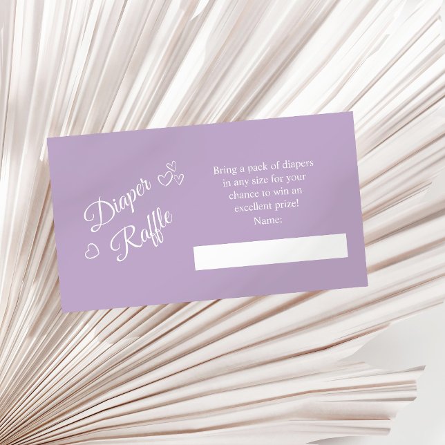 Lavender Minimalist Baby Shower Diaper Raffle Enclosure Card (Lavender Minimalist Baby Shower Diaper Raffle Enclosure Card on a sunny neutral dry palm leaf.)