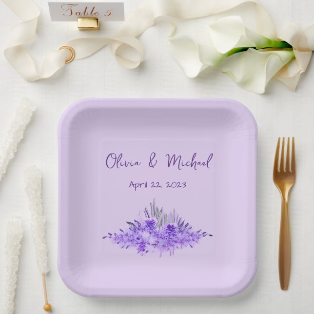 Lavender minimalist elegant Wedding Paper Plates (Wedding)