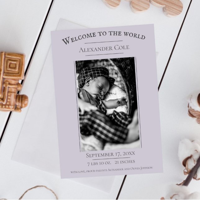 Lavender Minimalist Photo Birth Announcement (Lavender Minimalist Photo Birth Announcement)