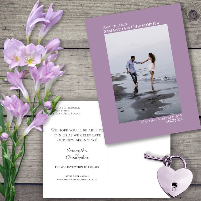 Lavender Minimalist Wedding Photo Save The Date Announcement Postcard (Creator Uploaded)