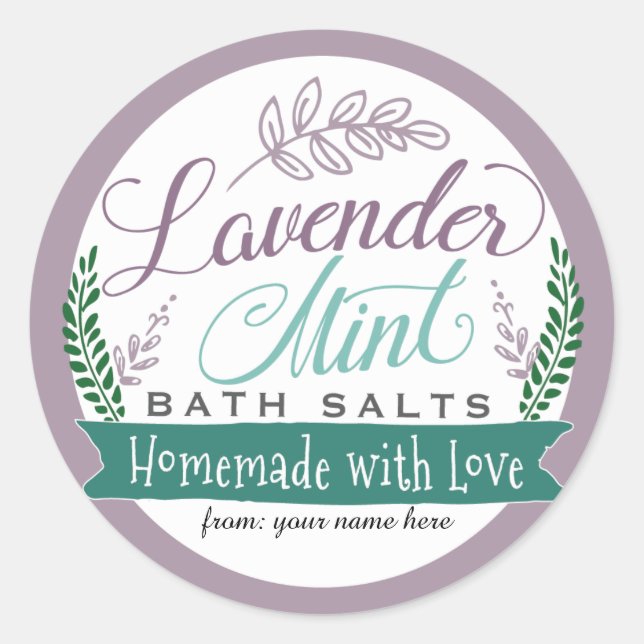 Lavender Mint Bath Salt Labels for Homemade gift (Front)