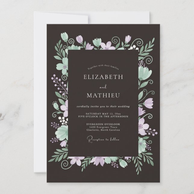 Lavender Mint Botanical Romance Wedding Invitation (Front)