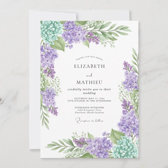 Lavender Mint Delicate Spring Wedding Invitation (Front)