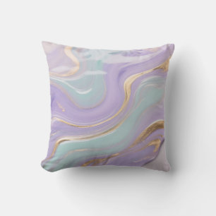 Lavender Mint Gold Marble Swirl Cushion
