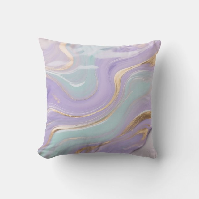 Lavender Mint Gold Marble Swirl Cushion (Front)