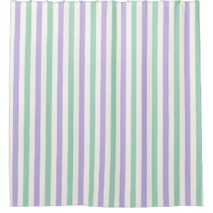 Lavender, Mint Green and White Wide Soft Stripe Shower Curtain
